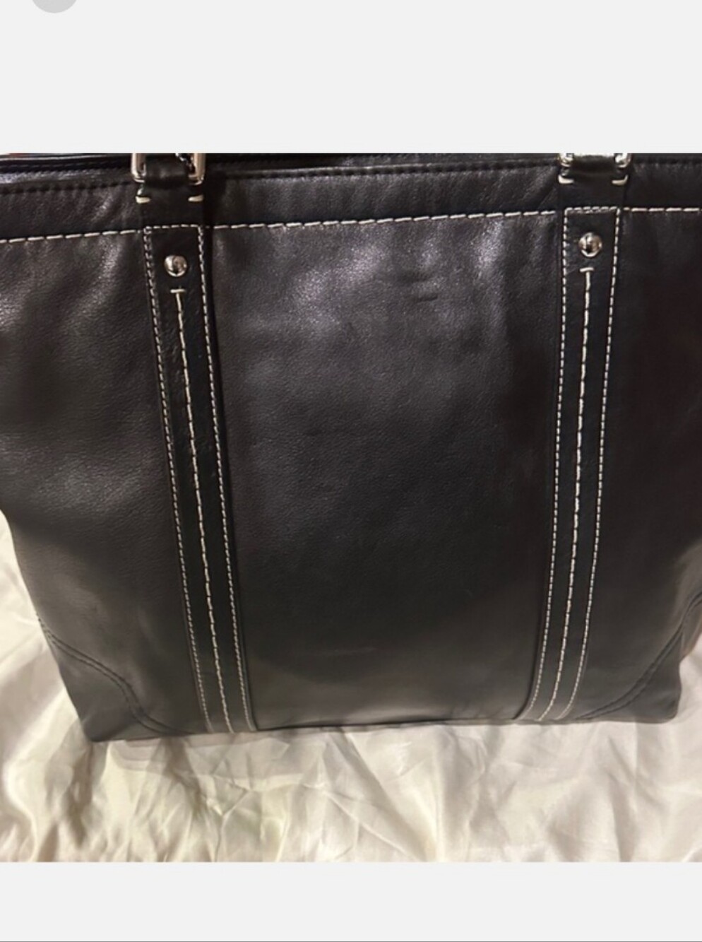 Coach Black Leather Tote Bag with Contrast Stitching F13098 LIKE NEW - Picture 5 of 14
